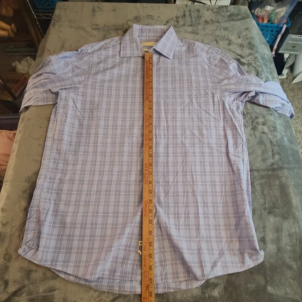 Mens Michael Kors Long Sleeve Button Up Plaid Shirt Size 16 X 34/35 Blue Red